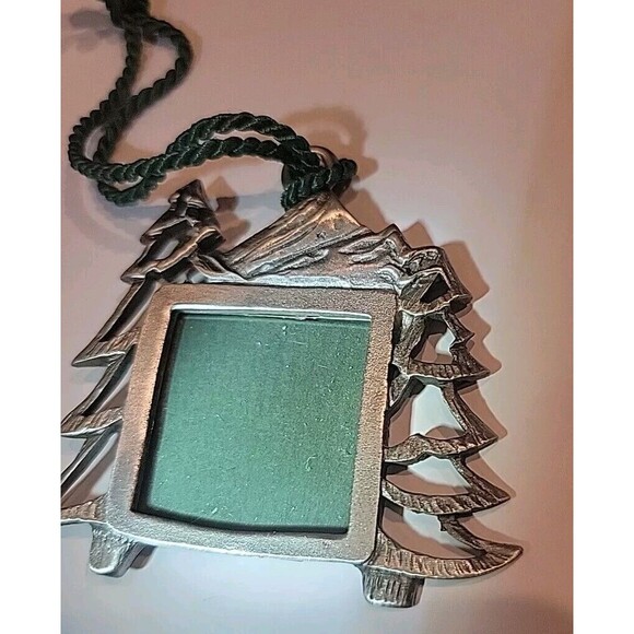 Vintage Signed DLB Pewter Picture Frame Hanging Ornament Christmas Tree Mountian - Picture 4 of 10